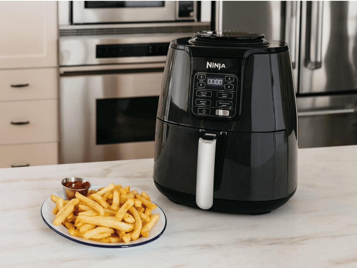 Ninja Air Fryer, Roast, Bake, Air Fry, Roast, Broil, Reheats, & Dehydrates, 4-in-1, Fries, Frozen Food, Veggies, and Juicy Meat, Less Oil, Easy Meals, Healthy Meals, Compact, 4 QT, Grey, AF101