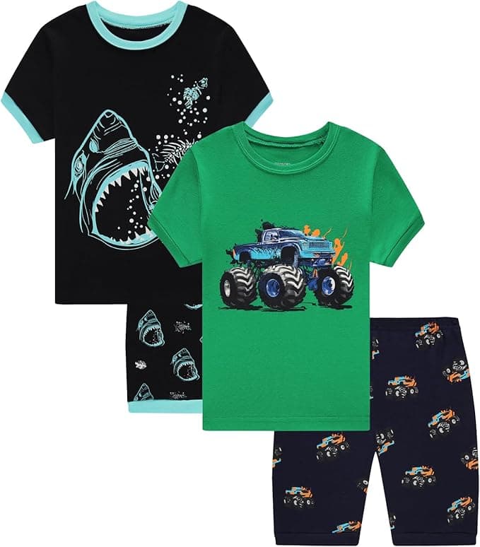 Dolphin&Fish Little Boys Cotton Short Pajamas 4 Piece Summer Kids Clothes Children Toddler Pjs
