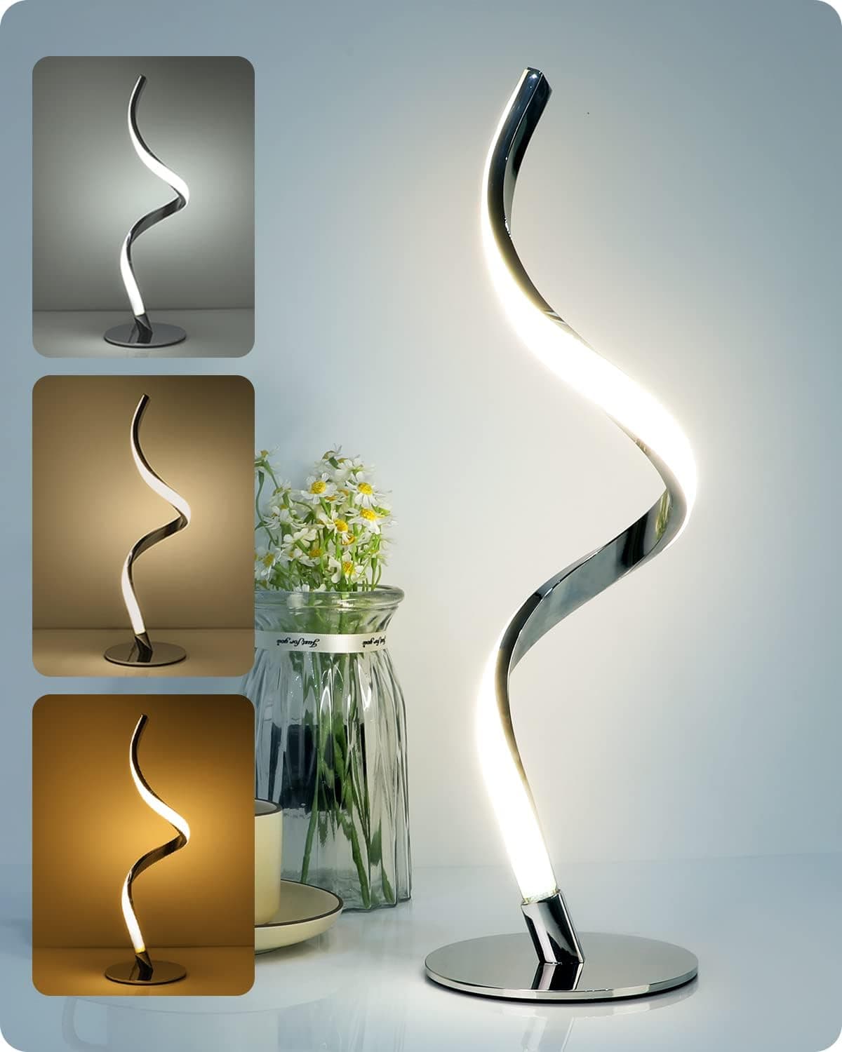 Yarra Decor Modern Spiral LED Table Lamp, Minimalist Curved Design with RGB Color Changing, Dimmable Bedside Lamp for Bedroom